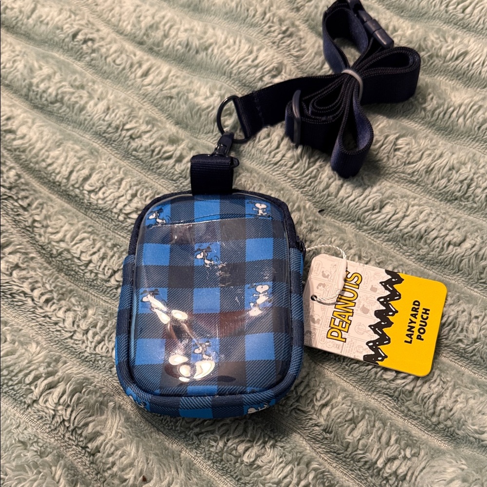 Peanuts Blue Checkered Lanyard Pouch